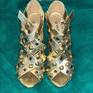 Wild Diva Metallic Gold Studded Heels